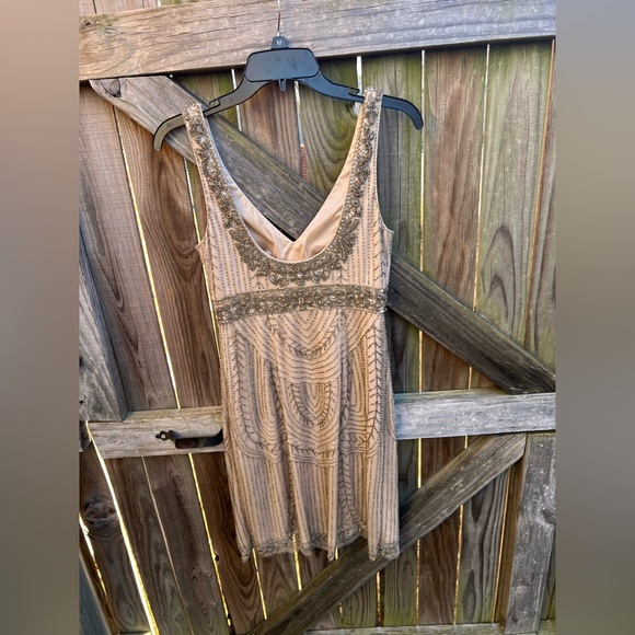 Sue Wong Tan and Gold Beaded Dress - Picture 3 of 13